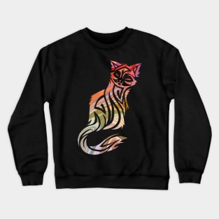 Ornate Abstract Cat Colorful Illustration Crewneck Sweatshirt